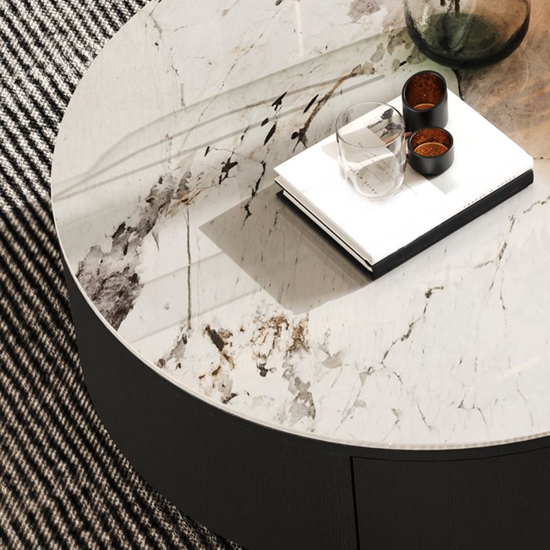 Round White Wood Coffee Table Modern Cocktail Table with Storage