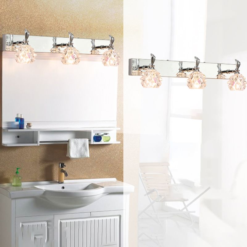 1 / 2 / 3 / 4 - Light Chrome Bath Lighting Glass Shade Adjustable Bath Sconce