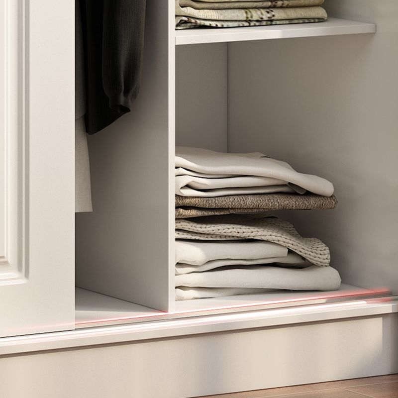 White Wardrobe Closet with Drawer Engineered Wood Wardrobe Armoire