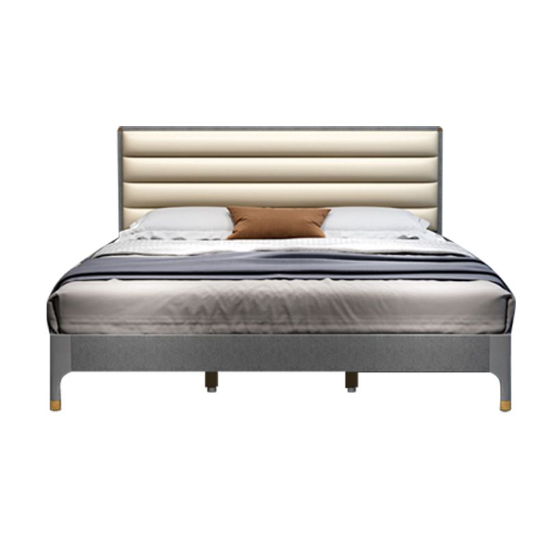Grey Rectangular Headboard Standard Bed with Upholstered Headboard