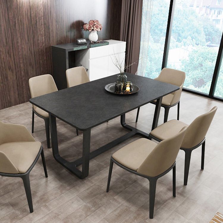 Simplicity Rectangle Dining Site Table Stone Dining Room Collection with Trestle Base