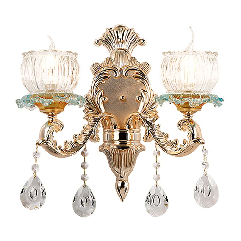 Bowl Crystal Mur Mount lampe traditionnelle 2 lumières Éclairage mural de restaurant en or