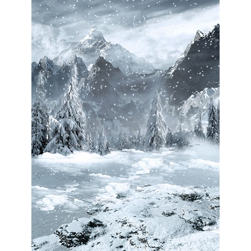 White Snowy Mountains Mural Moisture Resistant Contemporary Bathroom Wall Covering
