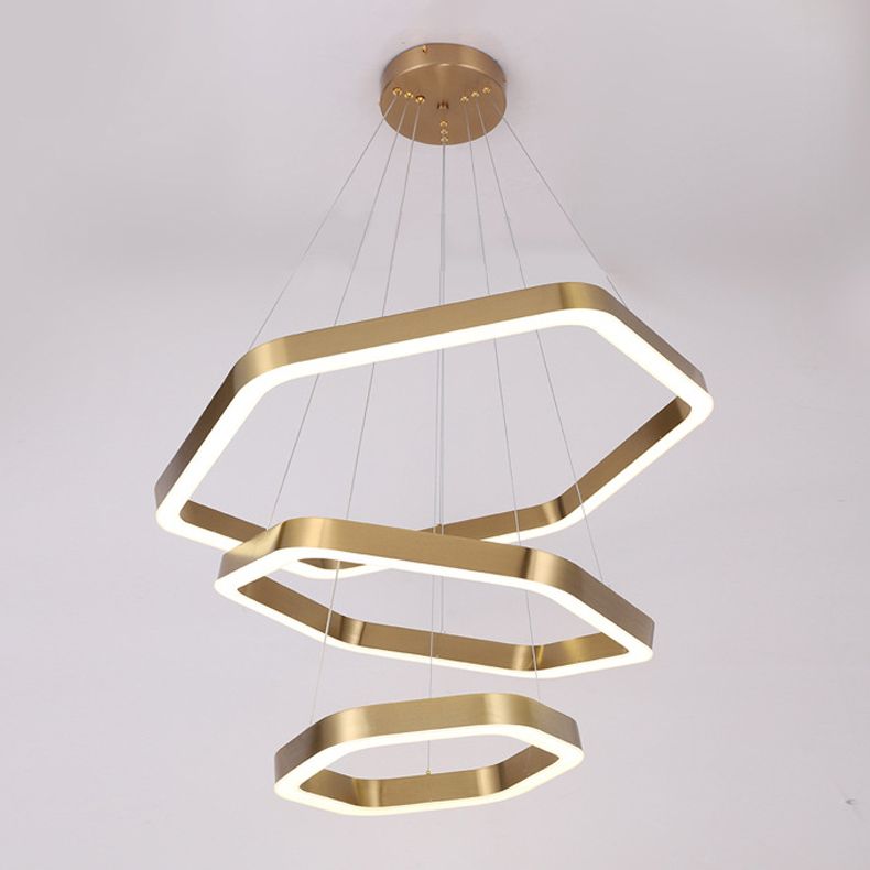 Modern Hexagon Chandelier Light Fixtures 3-Tier Hanging Pendant Lamps with White Acrylic Shade