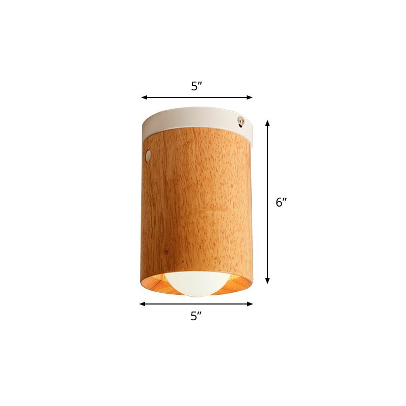 Beige Tubular Flushmount Lighting Minimalism 1 Bulb Wood Flush Mount Ceiling Lamp for Bedroom