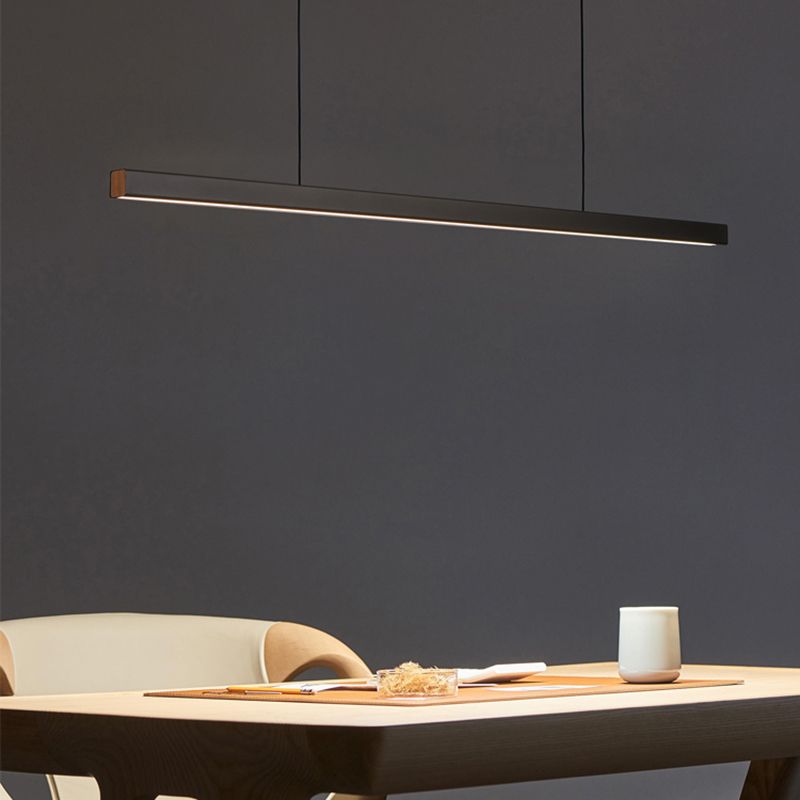 Black Metal Island Lighting Fixtures Modern 1-Light Linear Restaurant LED Suspension Lamp