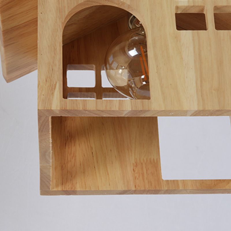 Lámpara colgante en forma de casa de madera moderna luz natural de madera natural con cordón ajustable para el comedor