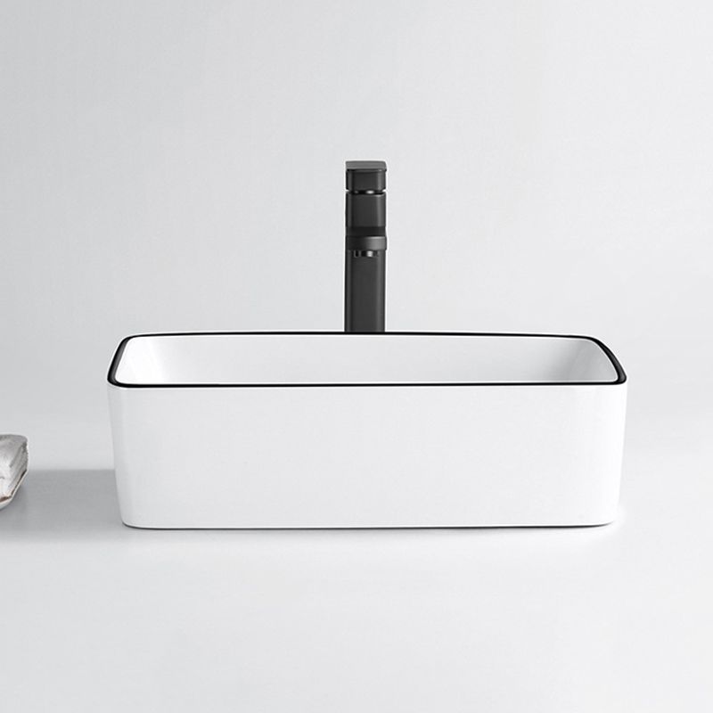 Modern Bathroom Sink Porcelain Rectangular with Overflow and Drain Assembly Basin Sink