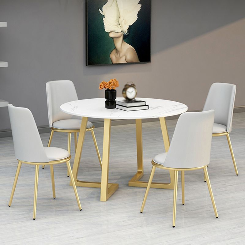 Stone Top Dining Table Contemporary Table with Sled Base in Gold