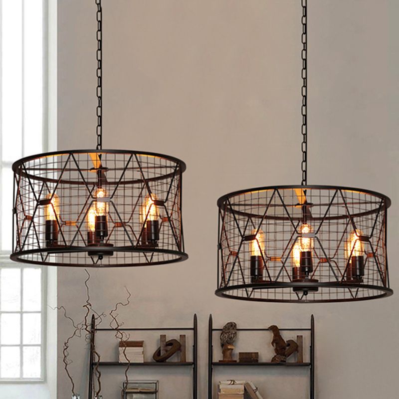 Trellis Drum Chandelier Light Vintage Industrial Metal 6-Light Pendant Chandelier