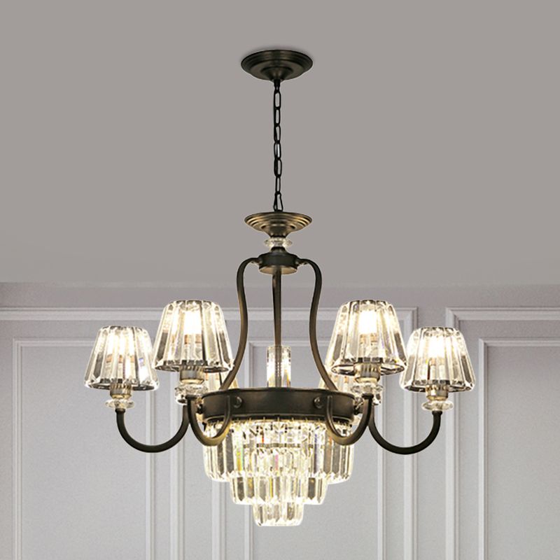 6/8 bulbes lampe de plafond traditionnelle luminaire de lustre en cristal conique en noir en noir
