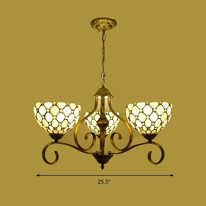 Beige 3/6/8 Lights Pendant Chandelier Mediterranean Stained Glass Jeweled Suspension Lamp, 25.5"/34"/37.5" W