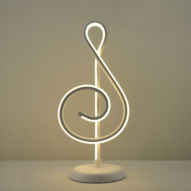 Black/White/Gold Musical Note Desk Lamp Minimalism LED Metal Night Table Lighting with Round Pedestal in Warm/White Light