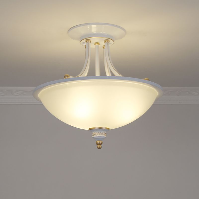 3 Heads Ceiling Lighting Traditional Bowl Frosted Glass Chandelier Light Fixture for Dining Room