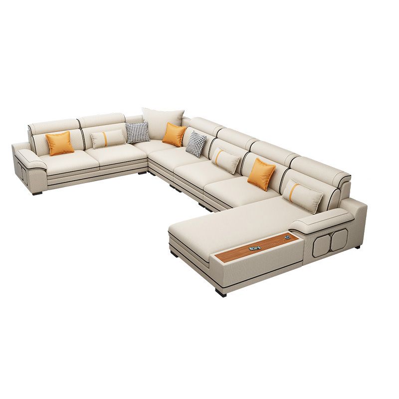 Faux Leather Cotton Blend Furniture Sectionals with Storage in Beige