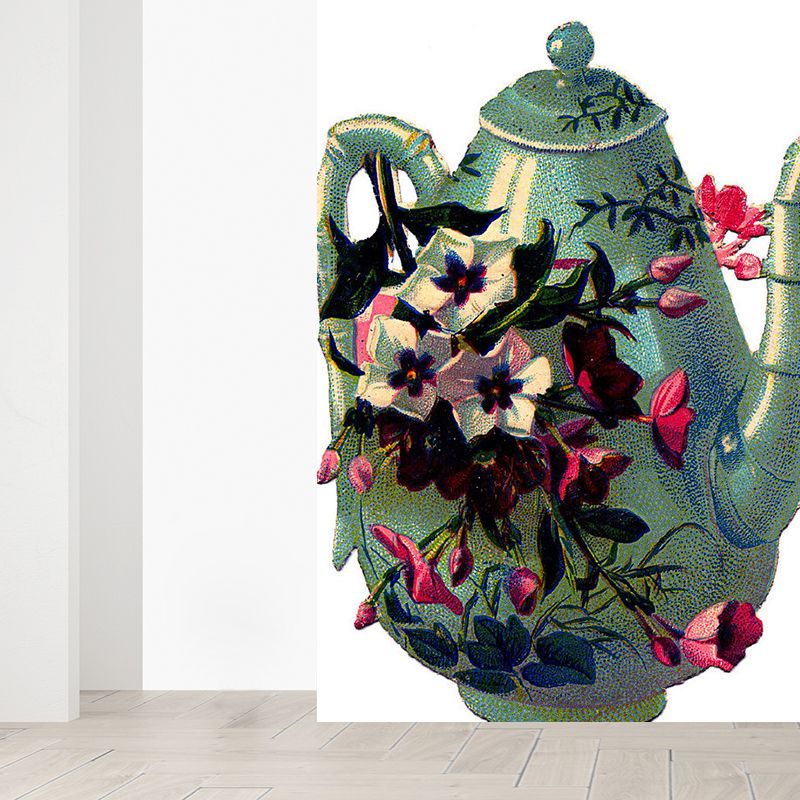 Flower Tea Kettle Mural Wallpaper Contemporary Non-Woven Materials Wall Covering
