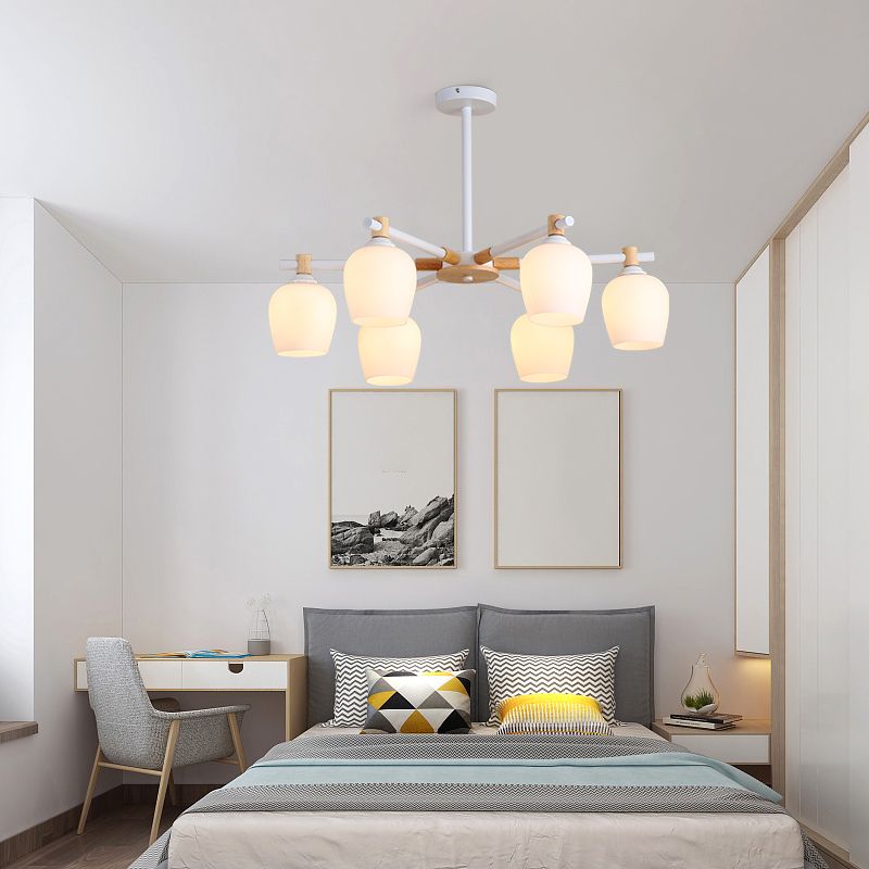 Modern Can Shape Branch Hanging Light Glass Multi Light Chandelier for Bedroom