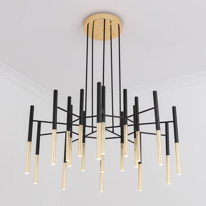 Postmodern Cylindrical Chandelier Metal Villa Lobby Hanging Light