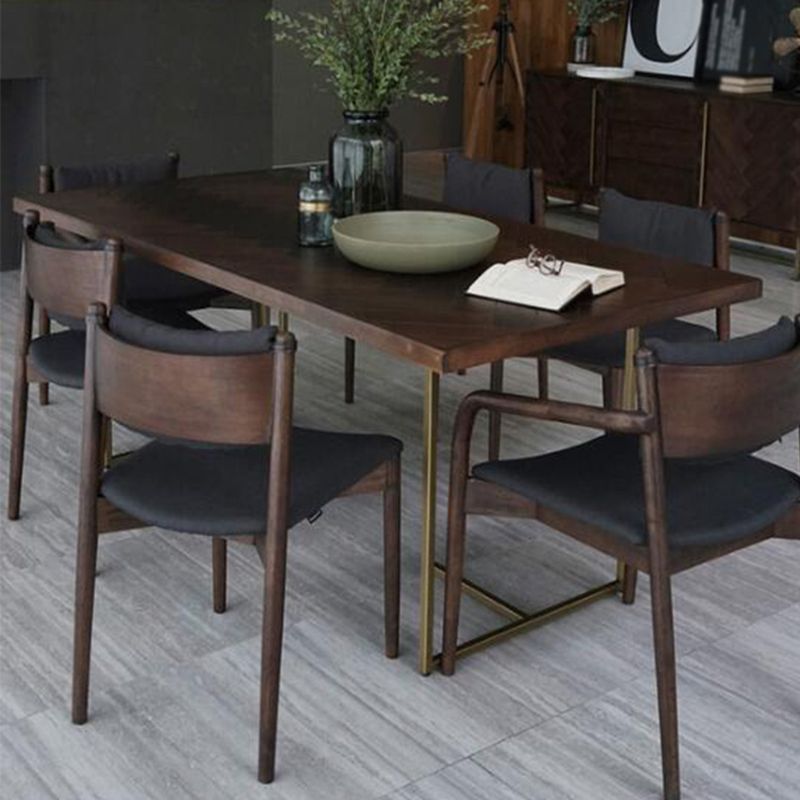 Contemporary Solid Wood Standard Dining Table Rectangle Kitchen Dining Table with Double Pedestal