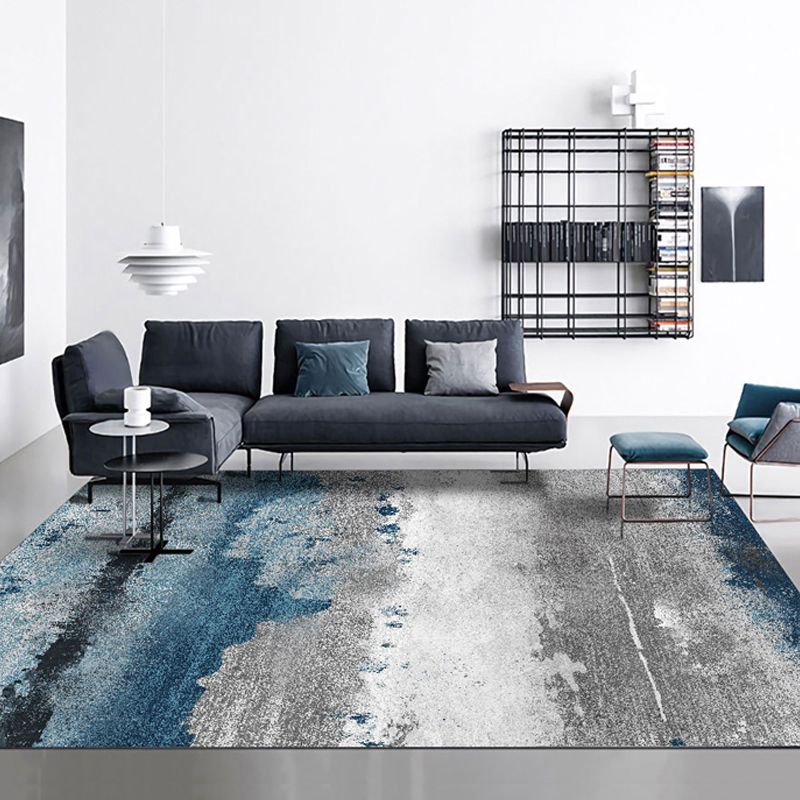 Grey Tone Ink Traces Rug Polyester Carpet Casual Anti-Slip Backing Indoor Rug for Home Decoration
