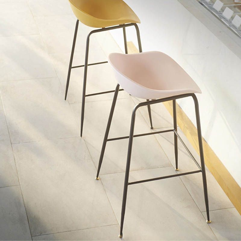 Contemporary Bucket Low Back Plastic Bar Stools with Metal Base