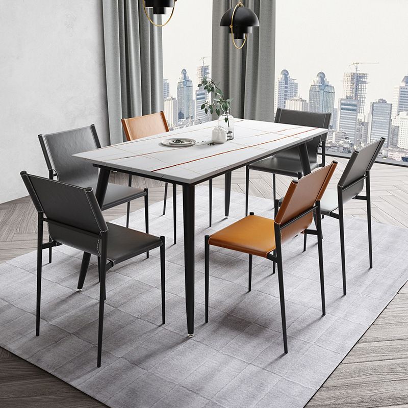 Industrial Leather Dining Chairs Armless Side Chairs with Metal Legs for Home Use