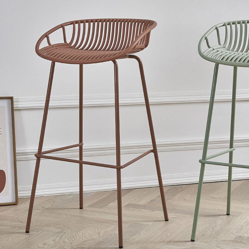 Modern Plastic Contoured Seat Iron Base Footrest Stool for Living Room