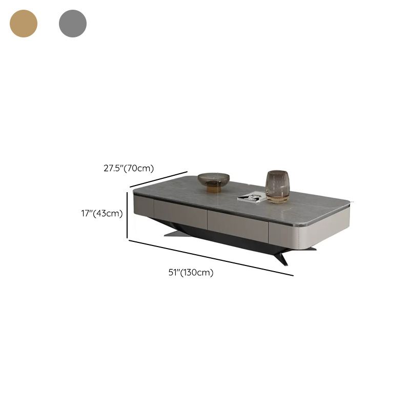Glam Rectangular Slate Coffee Table 4 Drawers 1 Single Cocktail Table