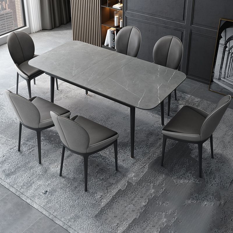 Modern Style Sintered Stone Dining Table Set Extendable Rectangular Dining Table with Trestle Base