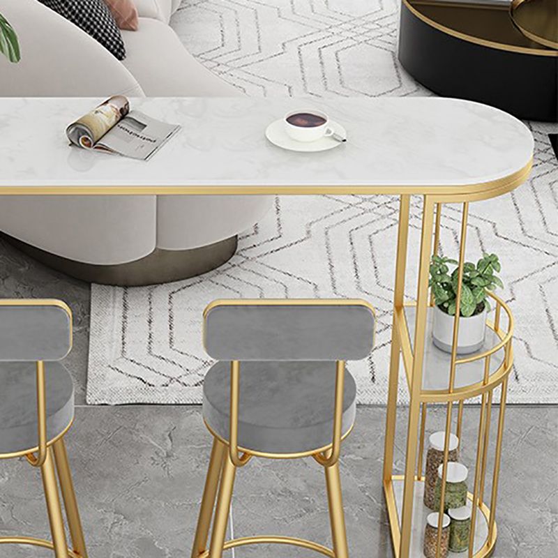 Stone Bar Dining Table Glam Bar Table with Double Pedestal for Dining Room