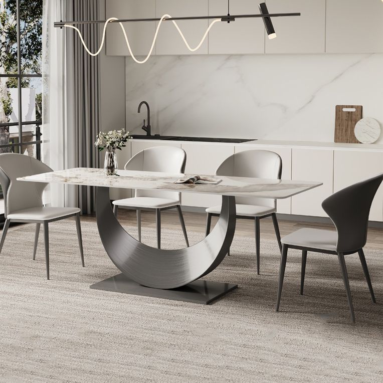 Contemporary Sintered Stone Top Metal Base Dining Table with Chairs