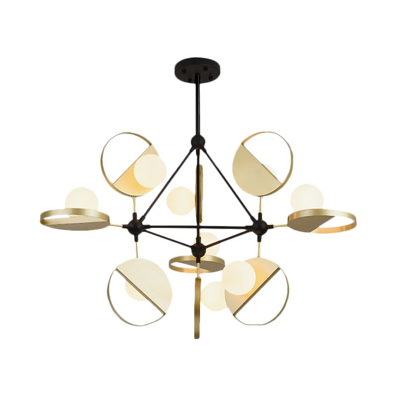 Black and Gold Triangle Frame Flush Light Post-Modern 9 Heads Metal LED Semi Flush Mount Ceiling Lamp