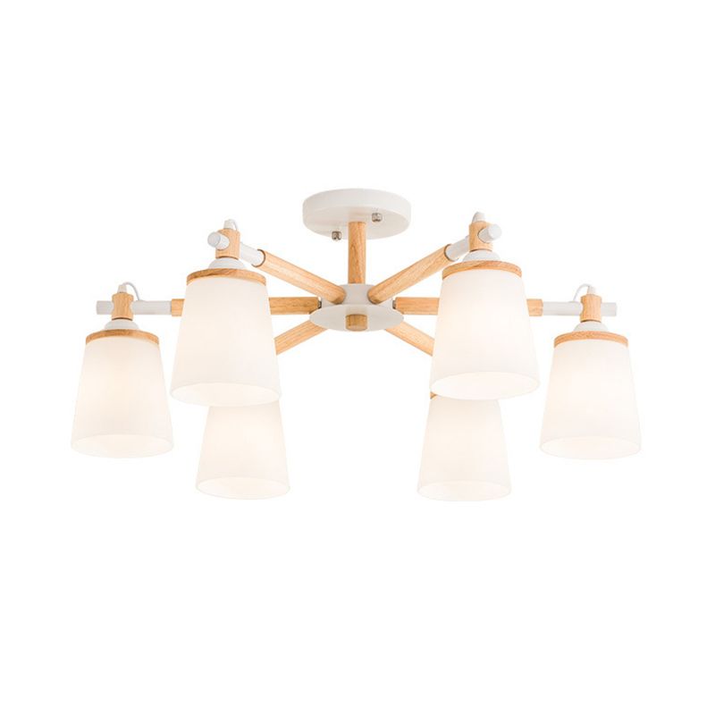 Conical Chandelier Light Fixture Nordic Style Frosted Glass 6/8 Lights White Hanging Light for Living Room