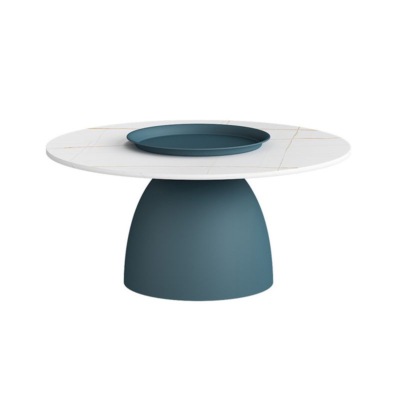 Mid-Century Modern Pedestal Metal Tray Top Round Single Coffee Table