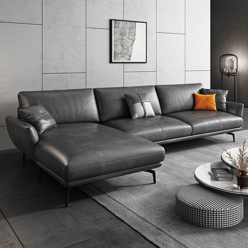 Contemporary Stationary Genuine Leather Pillows Flared Arm Seating