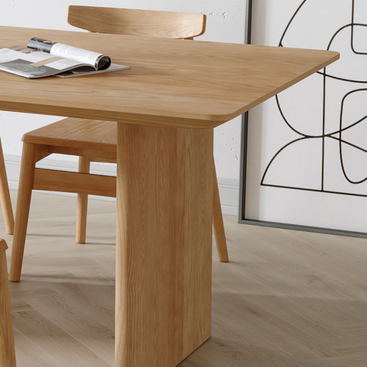 Modern Pine Wood Indoor Table for Restaurant Rectangle Dining Table with Double Pedestal