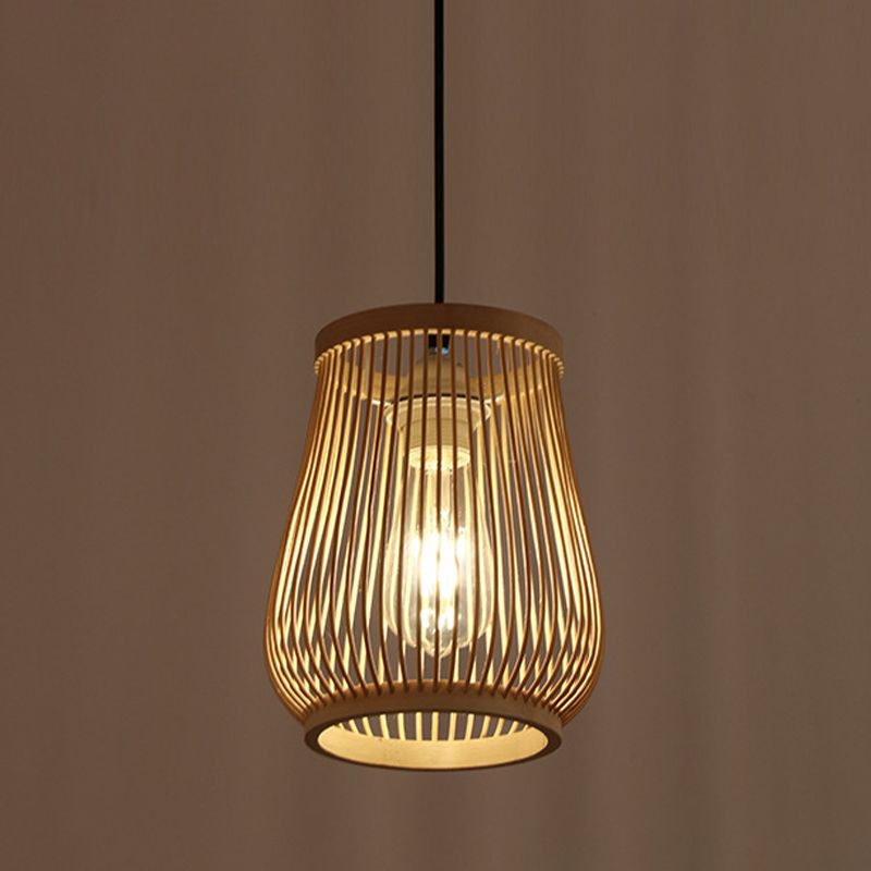 Bambú colgante de barril moderno 1 Light Comedor de comedor en beige