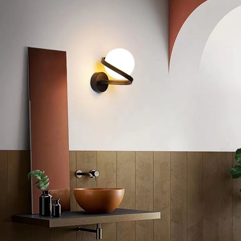 Contemporary Bath Vanity Lighting Globe Shaded Black/Golden Vanity Light for Bathroom