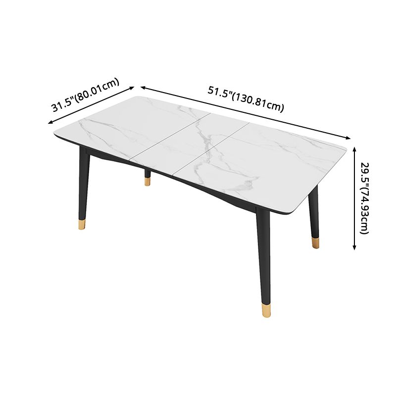 Modern Dining Table Set White Scalable Sintered Stone Dining Table with 4 Legs Base