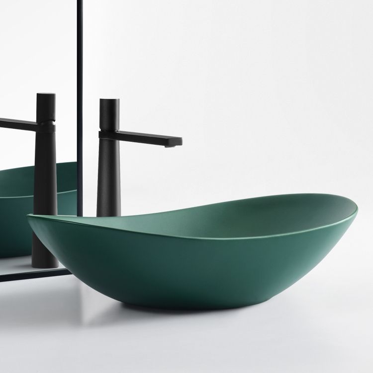 Modern Bathroom Sink Pop-Up Drain Porcelain Oval-Shape Vessel Bathroom Sink