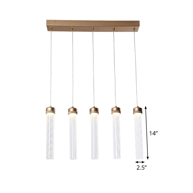 Tubulaire en verre transparent en verre pendant minimalisme minimalisme à 5 laiton de plafond en laiton