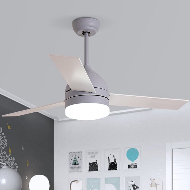 Dome Living Room Hanging Fan Light Metal Nordic Style LED Semi Flush Light Fixture with Remote, 3 Blades