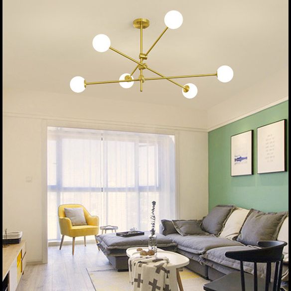 Rotating Linear Metal Island Light Fixture Minimalist Titanium Gold Pendant Light with Ball Milk Glass Shade