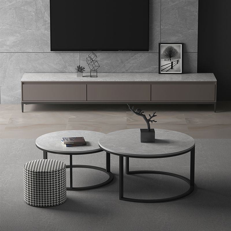 Slate Round Coffee Table 2 Piece Modern Minimalist Bunching Tables