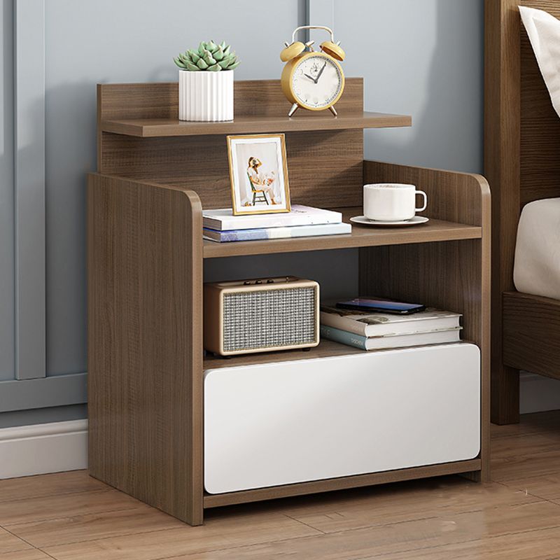 Modern Artificial Timber Bed Nightstand Medium Wood Night Table with Drawer