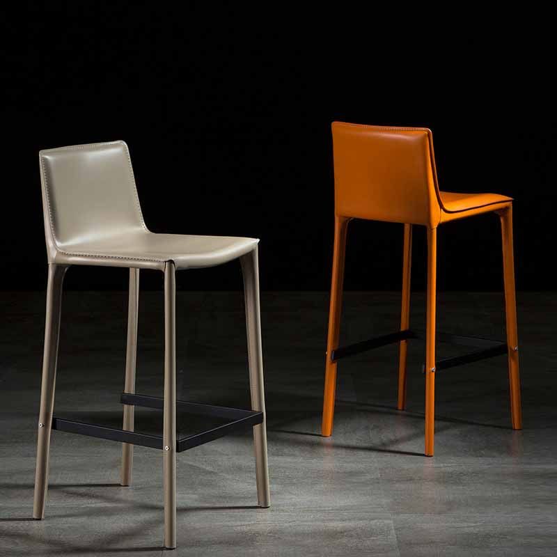 1 Pc Metal Leather Counter Stools Industrial Low Back Bar Stools with Rectangle Seat