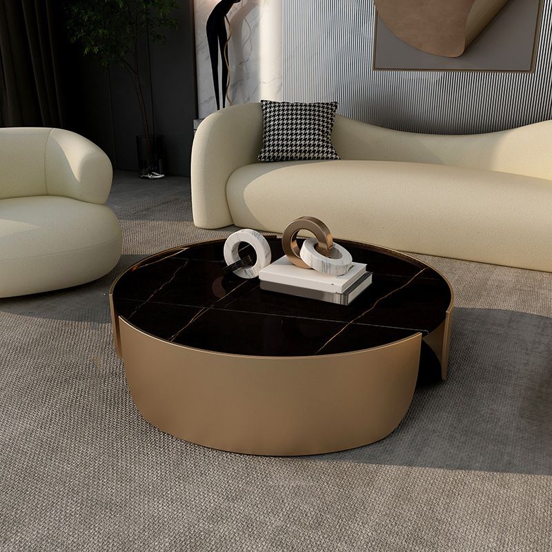 Dia 35.4" Round Cocktail Table Glam Slate Top 1 Single Coffee Table
