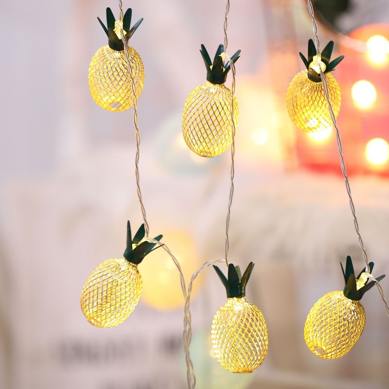 Pineapple LED Fairy Light Modern Style Iron Bedroom Battery String Lighting in Golden