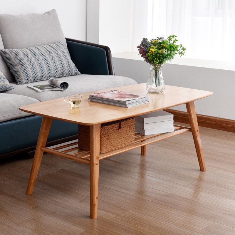 Nordic Style Wood/tan Solid Wood with Storage Rack Coffee Table