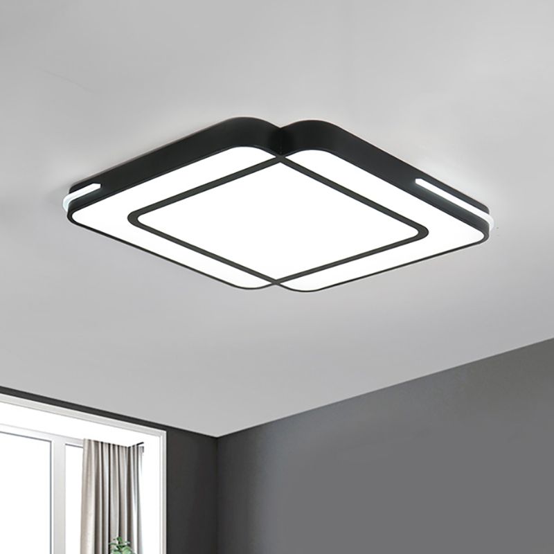 Modern Led Flush Lighting with Acrylic Shade Black/White Square Flush Mount Light Fixture in White Light, 16"/19.5"/23.5" Wide